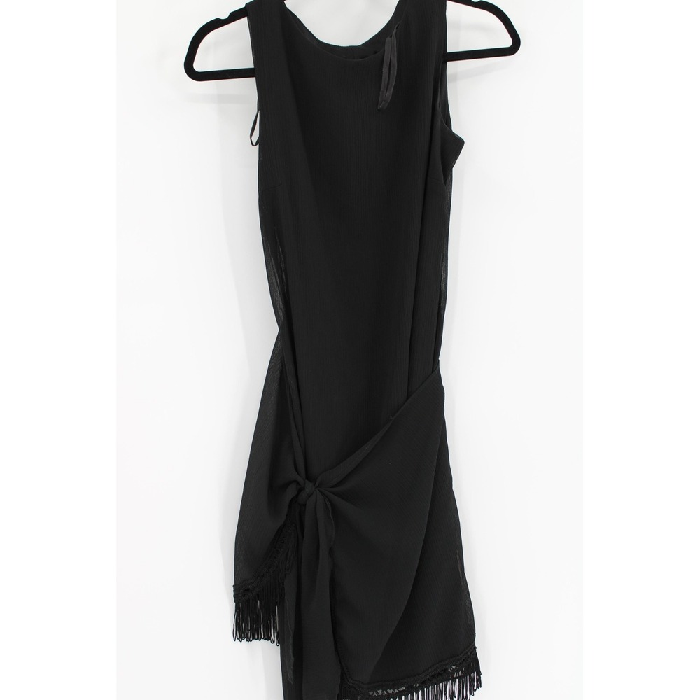 Giorgio Fiorlini Dress M Fringe Tie Waist Elegant WhimsiGoth Witchy Dark Fairy